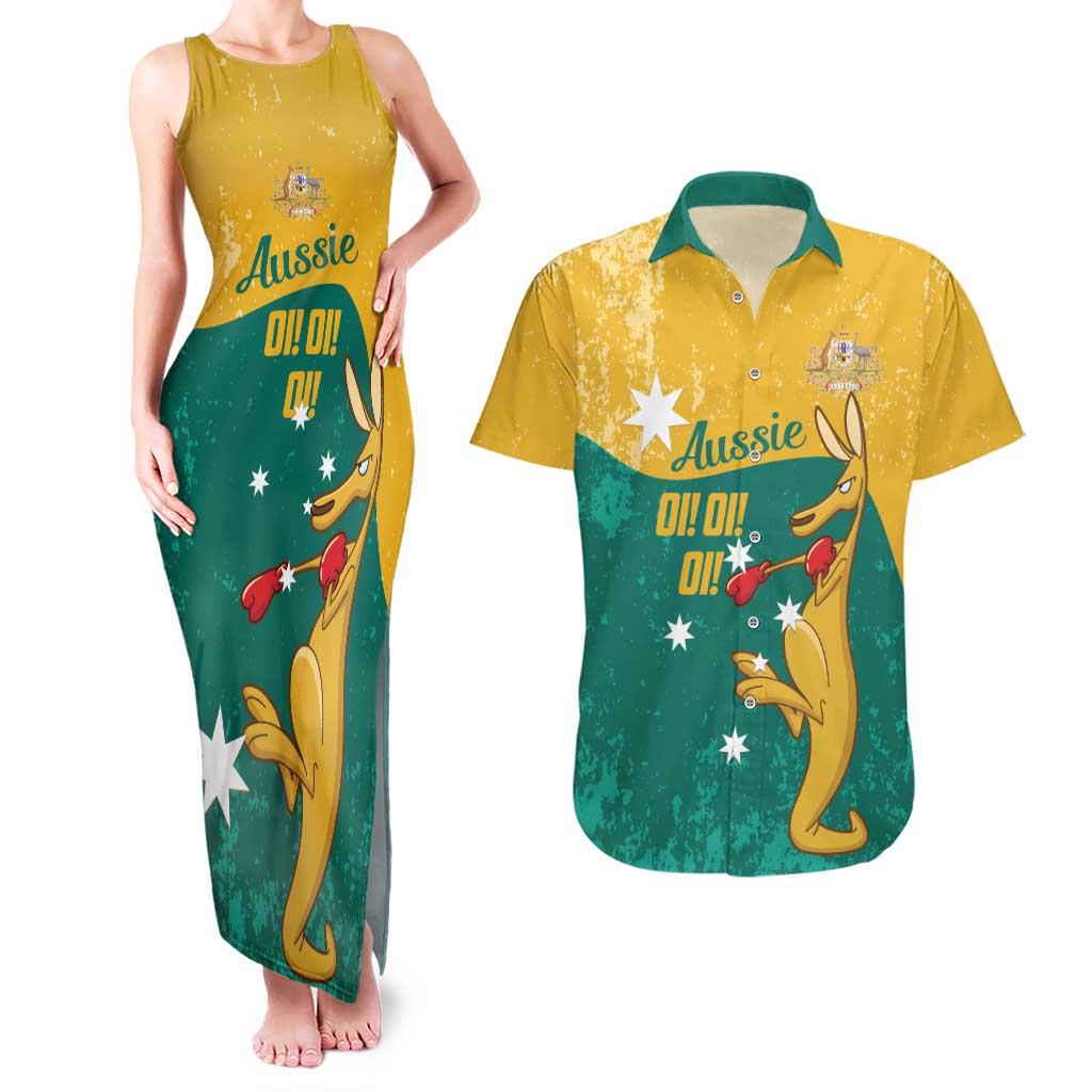 Personalised Boxing Kangaroo Couples Matching Tank Maxi Dress and Hawaiian Shirt Aussie Oi Oi Oi Sporty National Color - Aussie Hoodie