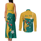 Personalised Boxing Kangaroo Couples Matching Tank Maxi Dress and Long Sleeve Button Shirt Aussie Oi Oi Oi Sporty National Color - Aussie Hoodie