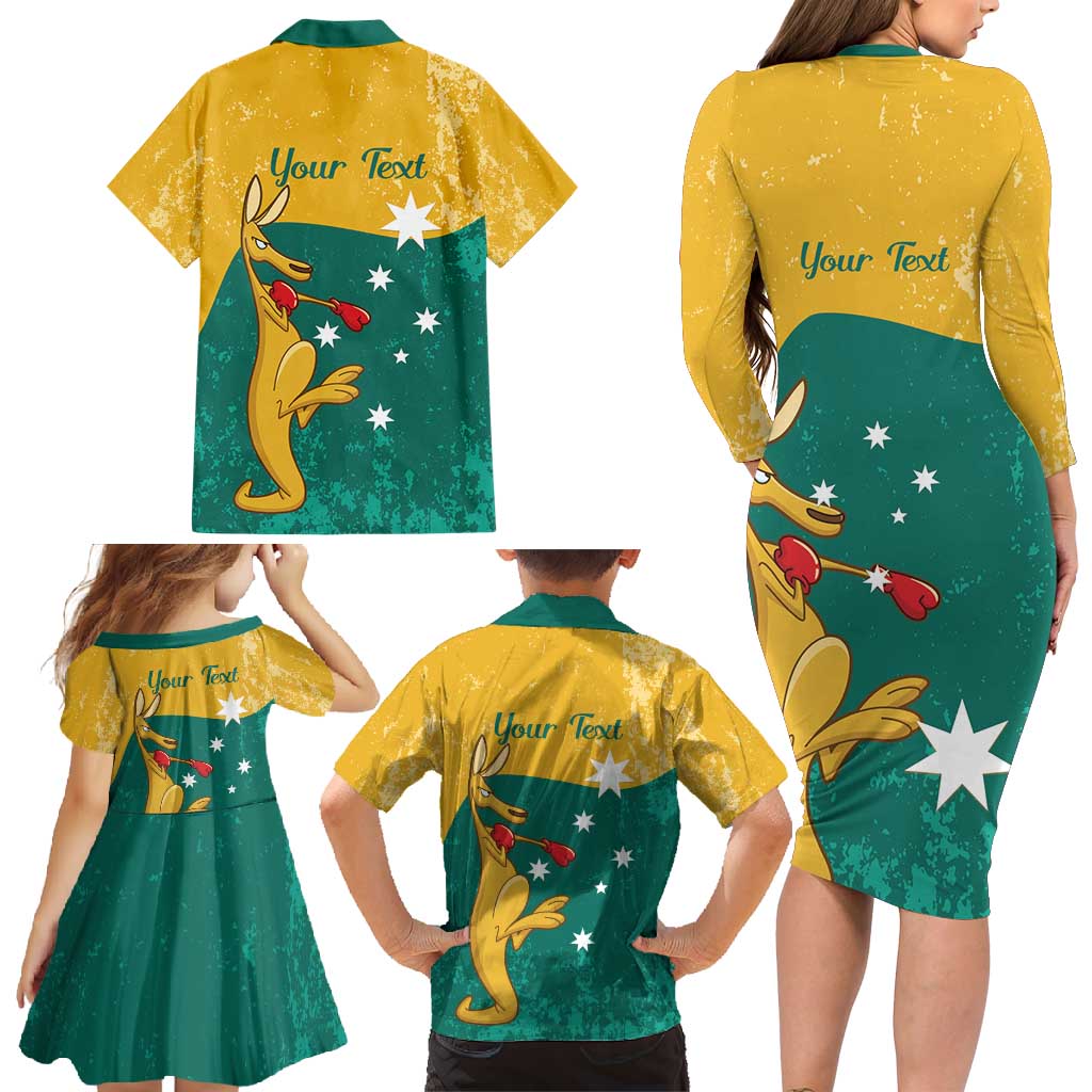 Personalised Boxing Kangaroo Family Matching Long Sleeve Bodycon Dress and Hawaiian Shirt Aussie Oi Oi Oi Sporty National Color - Aussie Hoodie