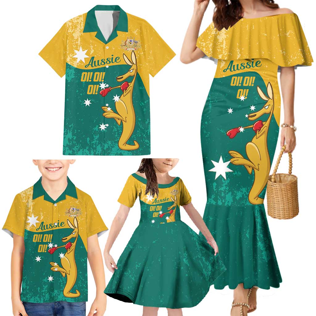 Personalised Boxing Kangaroo Family Matching Mermaid Dress and Hawaiian Shirt Aussie Oi Oi Oi Sporty National Color - Aussie Hoodie