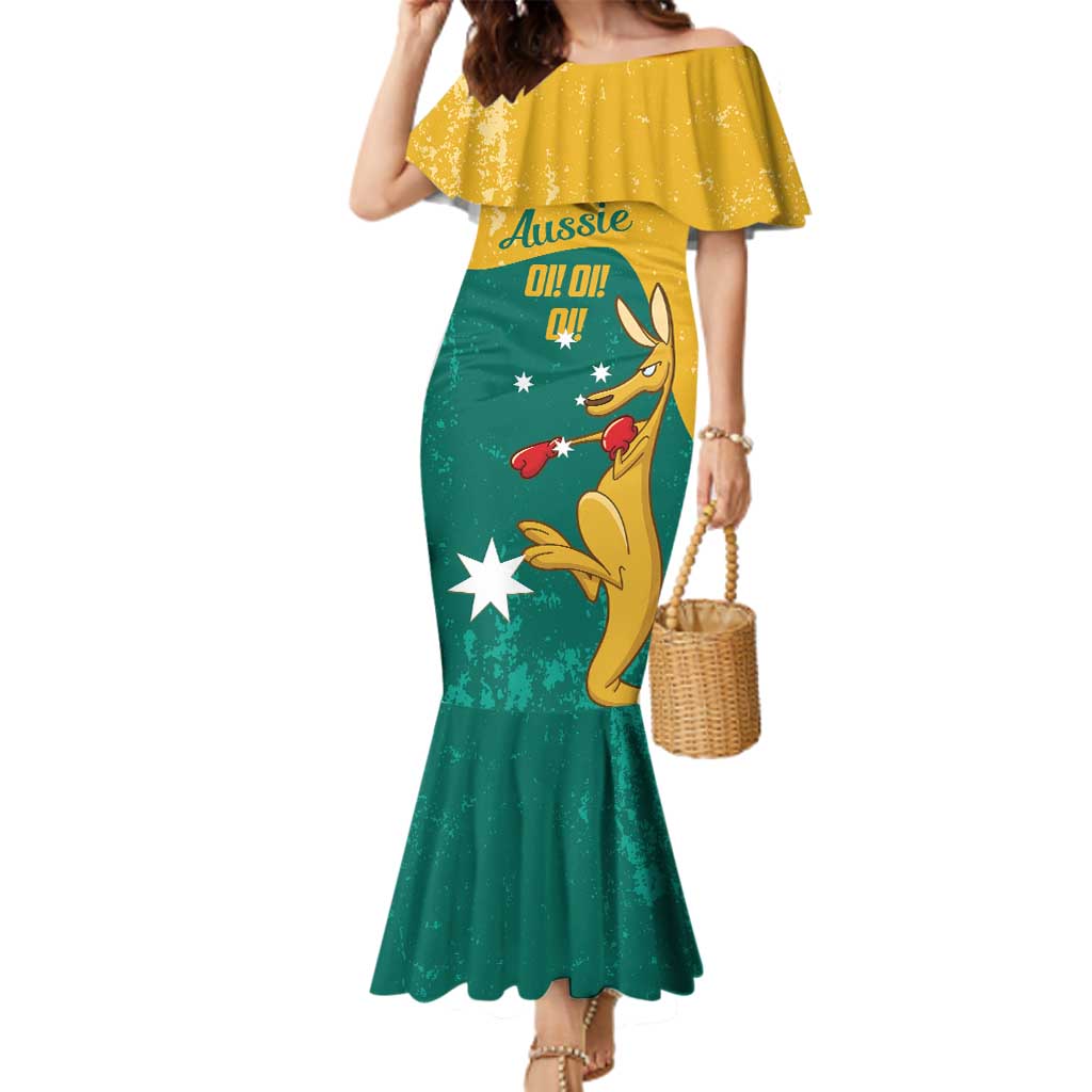 Personalised Boxing Kangaroo Family Matching Mermaid Dress and Hawaiian Shirt Aussie Oi Oi Oi Sporty National Color - Aussie Hoodie
