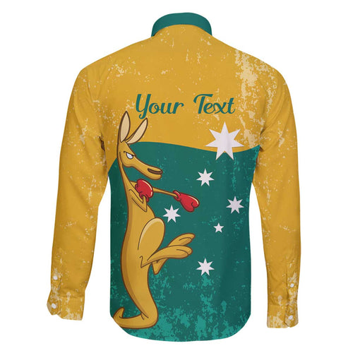 Personalised Boxing Kangaroo Family Matching Off The Shoulder Long Sleeve Dress and Hawaiian Shirt Aussie Oi Oi Oi Sporty National Color - Aussie Hoodie