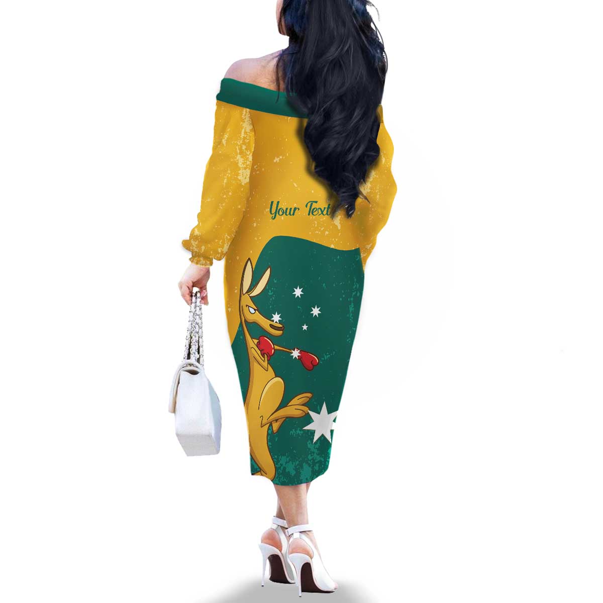 Personalised Boxing Kangaroo Family Matching Off The Shoulder Long Sleeve Dress and Hawaiian Shirt Aussie Oi Oi Oi Sporty National Color - Aussie Hoodie