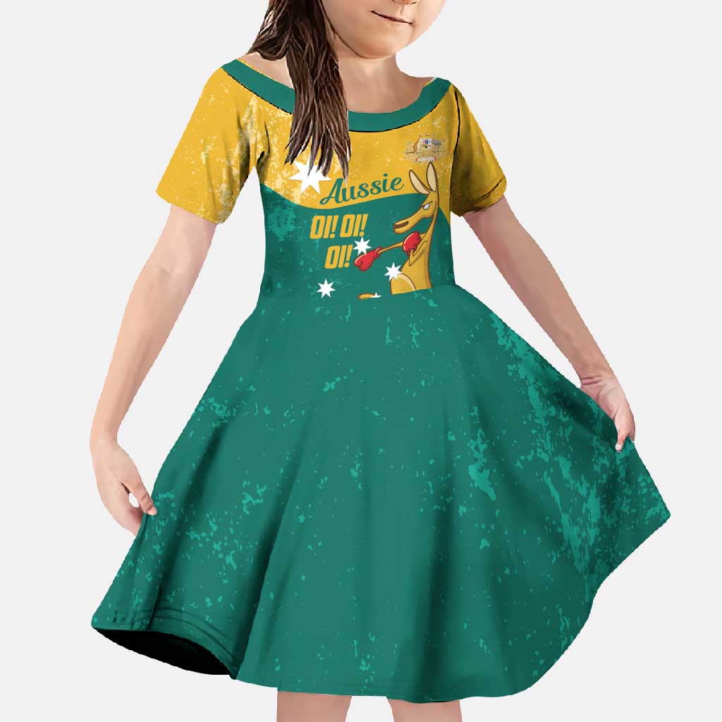 Personalised Boxing Kangaroo Family Matching Off Shoulder Maxi Dress and Hawaiian Shirt Aussie Oi Oi Oi Sporty National Color - Aussie Hoodie