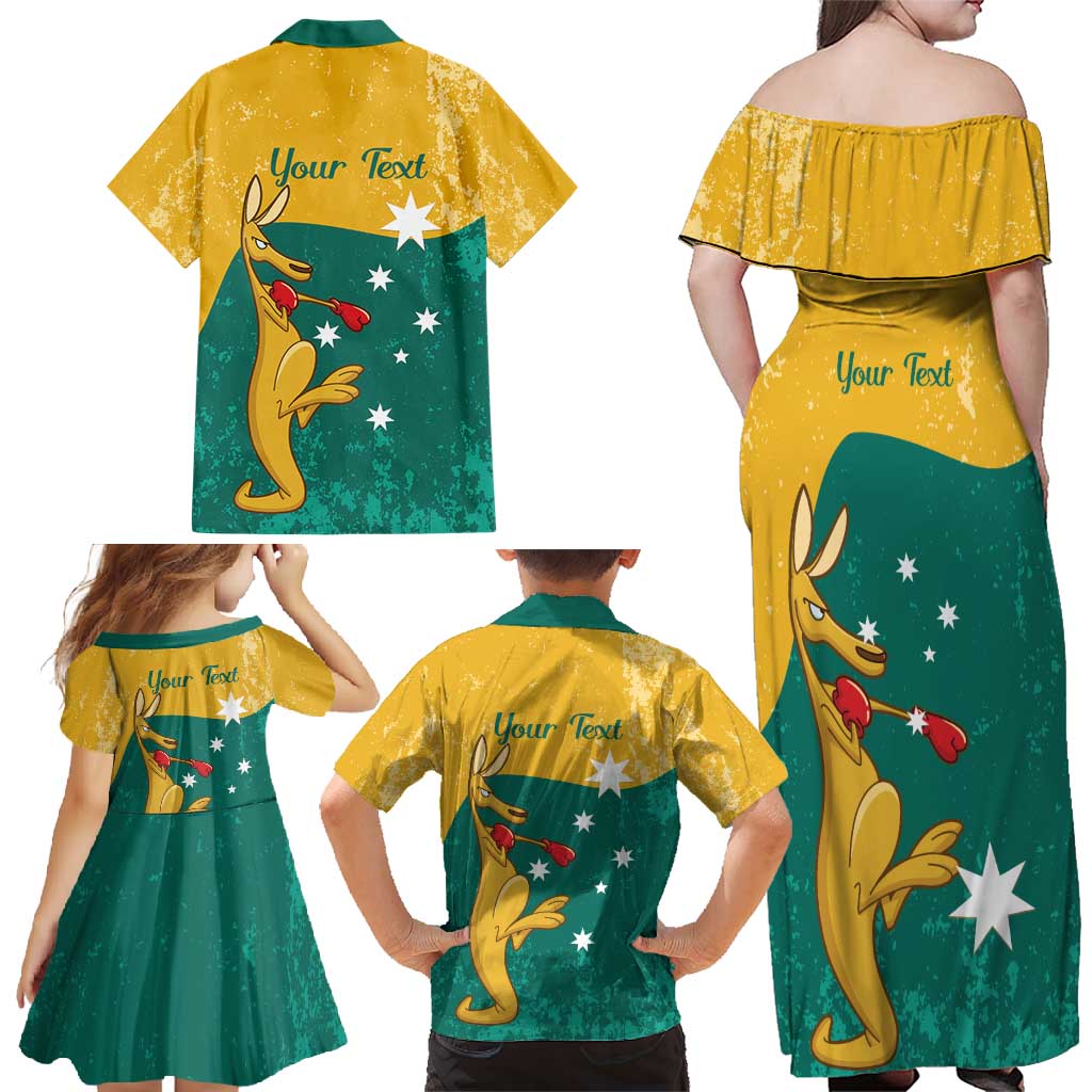 Personalised Boxing Kangaroo Family Matching Off Shoulder Maxi Dress and Hawaiian Shirt Aussie Oi Oi Oi Sporty National Color - Aussie Hoodie