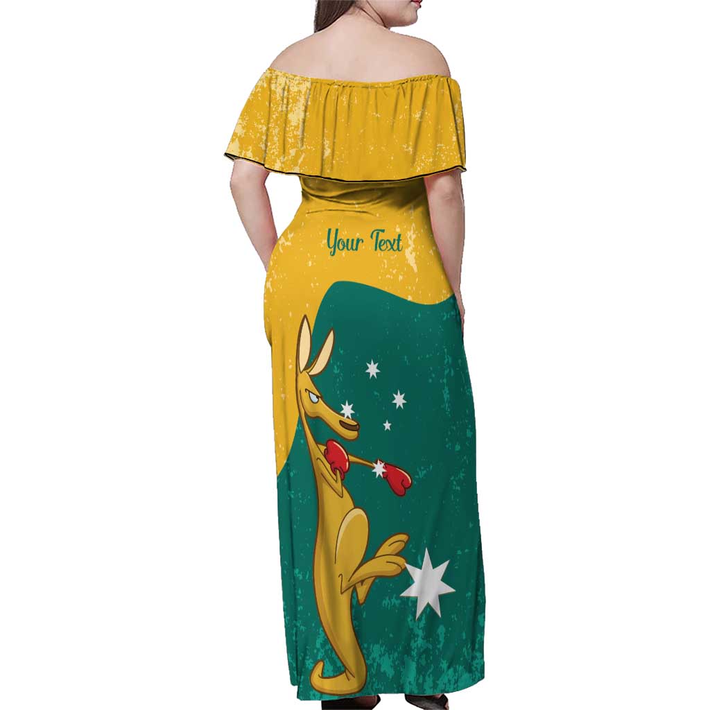 Personalised Boxing Kangaroo Family Matching Off Shoulder Maxi Dress and Hawaiian Shirt Aussie Oi Oi Oi Sporty National Color - Aussie Hoodie