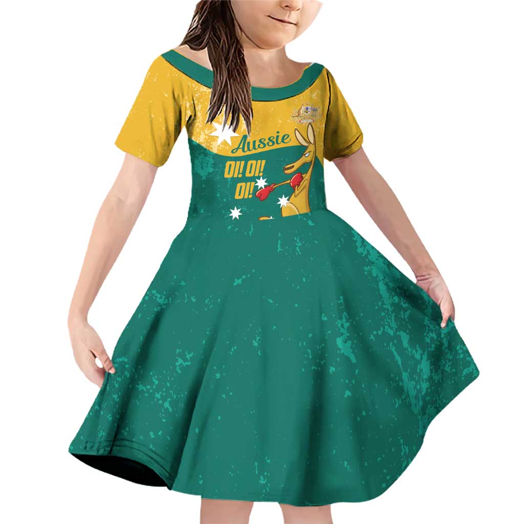 Personalised Boxing Kangaroo Family Matching Off Shoulder Short Dress and Hawaiian Shirt Aussie Oi Oi Oi Sporty National Color - Aussie Hoodie