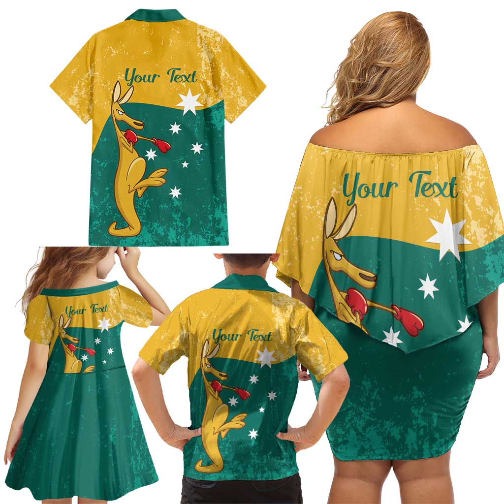 Personalised Boxing Kangaroo Family Matching Off Shoulder Short Dress and Hawaiian Shirt Aussie Oi Oi Oi Sporty National Color - Aussie Hoodie