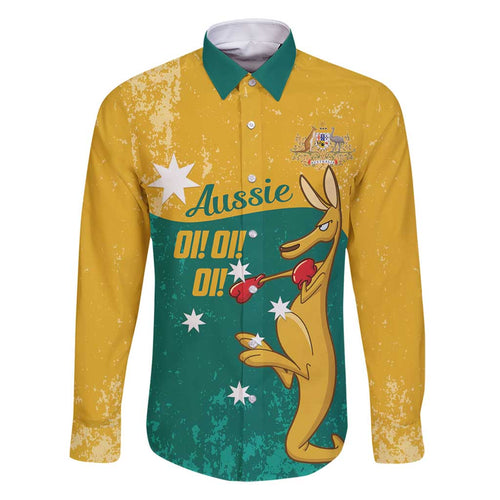 Personalised Boxing Kangaroo Family Matching Off Shoulder Short Dress and Hawaiian Shirt Aussie Oi Oi Oi Sporty National Color - Aussie Hoodie