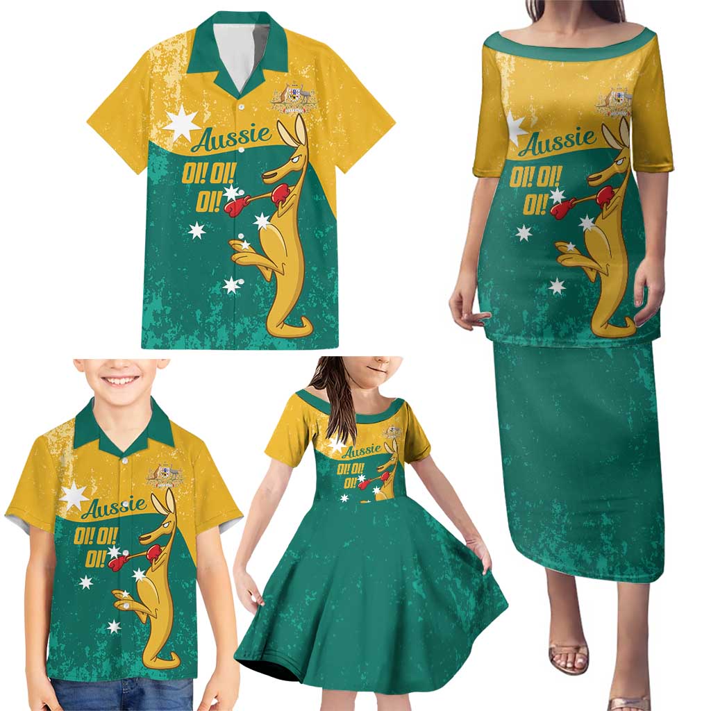 Personalised Boxing Kangaroo Family Matching Puletasi and Hawaiian Shirt Aussie Oi Oi Oi Sporty National Color - Aussie Hoodie