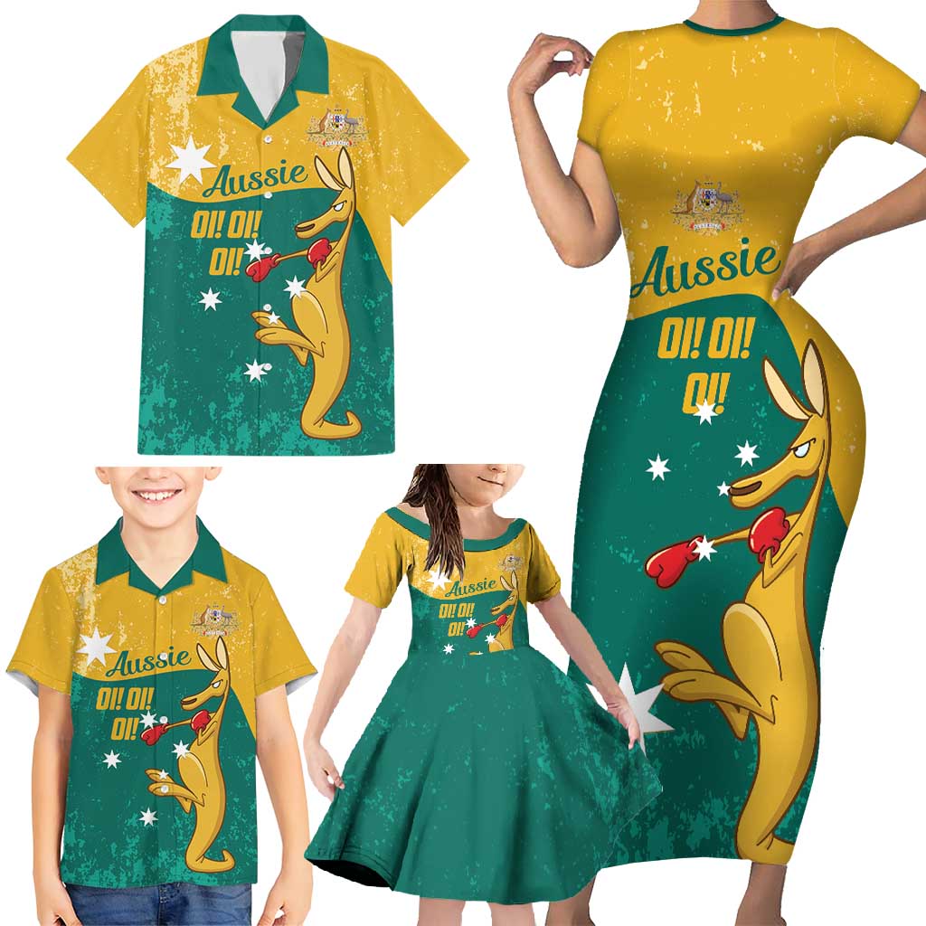 Personalised Boxing Kangaroo Family Matching Short Sleeve Bodycon Dress and Hawaiian Shirt Aussie Oi Oi Oi Sporty National Color - Aussie Hoodie