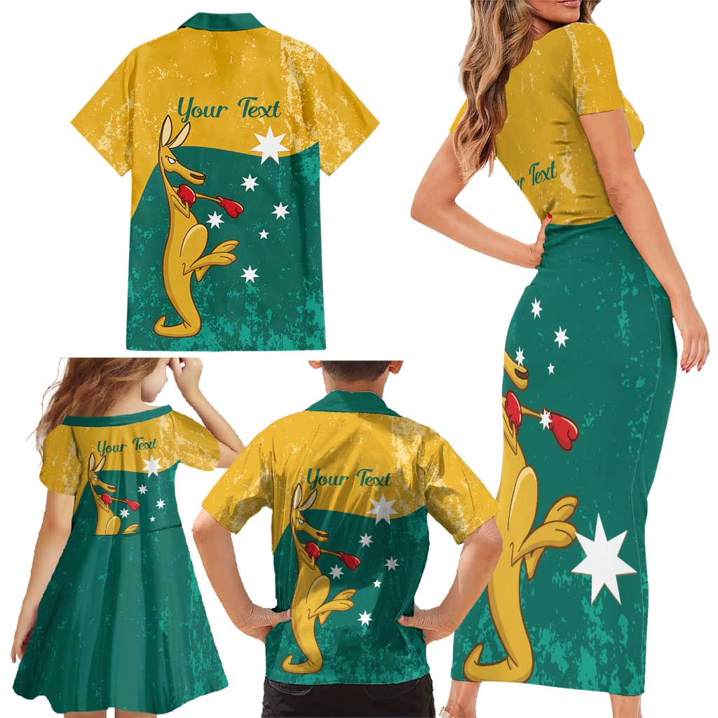 Personalised Boxing Kangaroo Family Matching Short Sleeve Bodycon Dress and Hawaiian Shirt Aussie Oi Oi Oi Sporty National Color - Aussie Hoodie