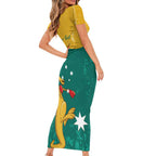 Personalised Boxing Kangaroo Family Matching Short Sleeve Bodycon Dress and Hawaiian Shirt Aussie Oi Oi Oi Sporty National Color - Aussie Hoodie