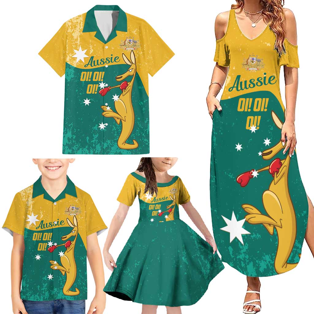 Personalised Boxing Kangaroo Family Matching Summer Maxi Dress and Hawaiian Shirt Aussie Oi Oi Oi Sporty National Color - Aussie Hoodie