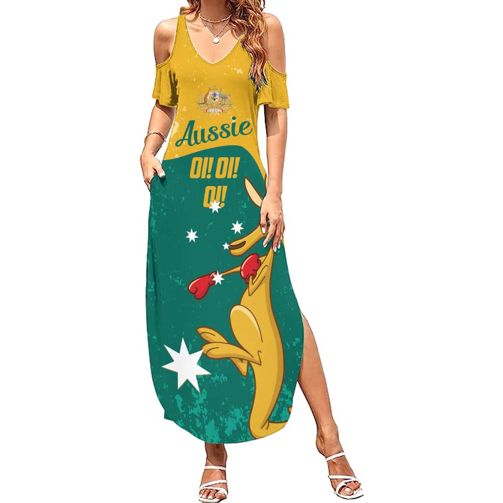 Personalised Boxing Kangaroo Family Matching Summer Maxi Dress and Hawaiian Shirt Aussie Oi Oi Oi Sporty National Color - Aussie Hoodie