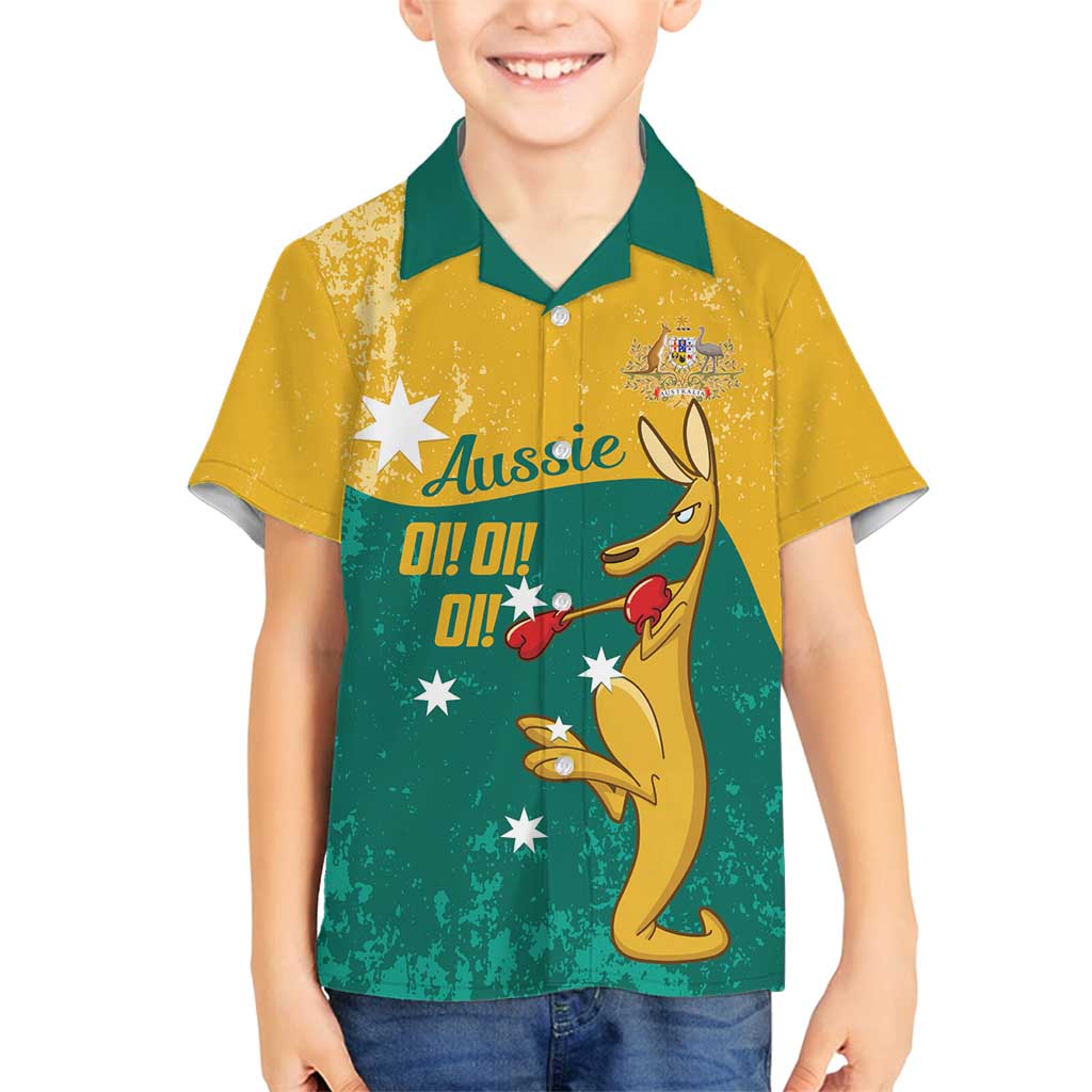 Personalised Boxing Kangaroo Family Matching Summer Maxi Dress and Hawaiian Shirt Aussie Oi Oi Oi Sporty National Color - Aussie Hoodie