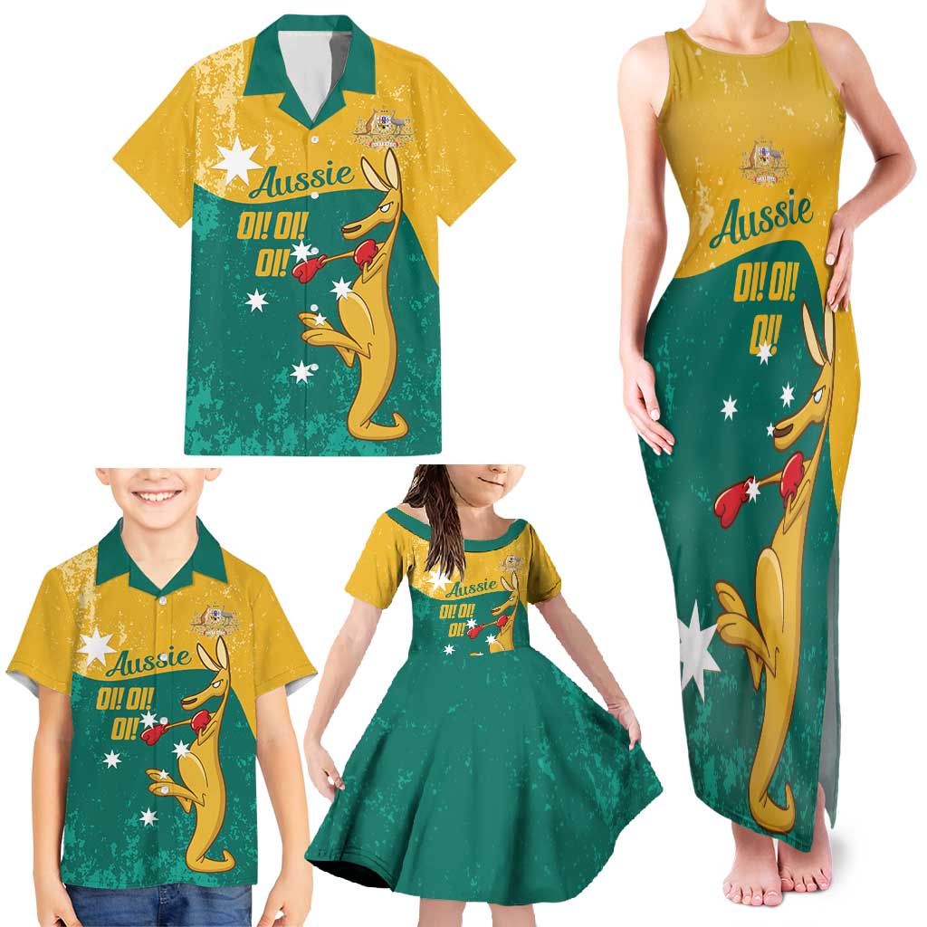 Personalised Boxing Kangaroo Family Matching Tank Maxi Dress and Hawaiian Shirt Aussie Oi Oi Oi Sporty National Color - Aussie Hoodie