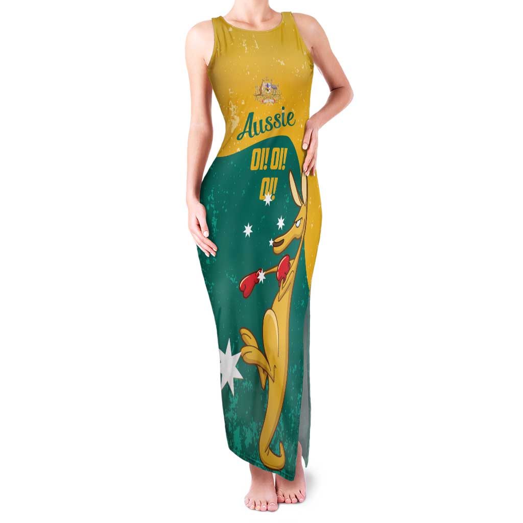 Personalised Boxing Kangaroo Family Matching Tank Maxi Dress and Hawaiian Shirt Aussie Oi Oi Oi Sporty National Color - Aussie Hoodie