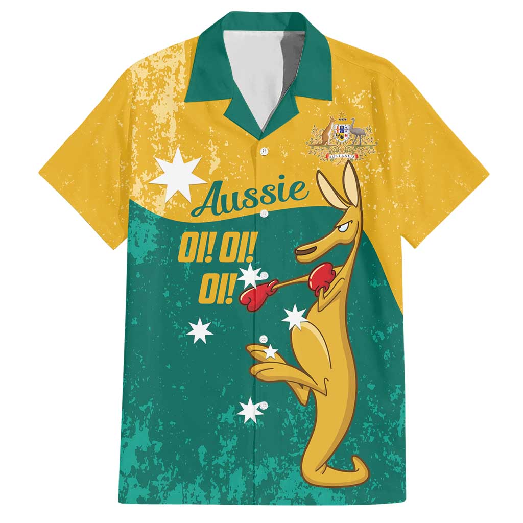 Personalised Boxing Kangaroo Hawaiian Shirt Aussie Oi Oi Oi Sporty National Color - Aussie Hoodie