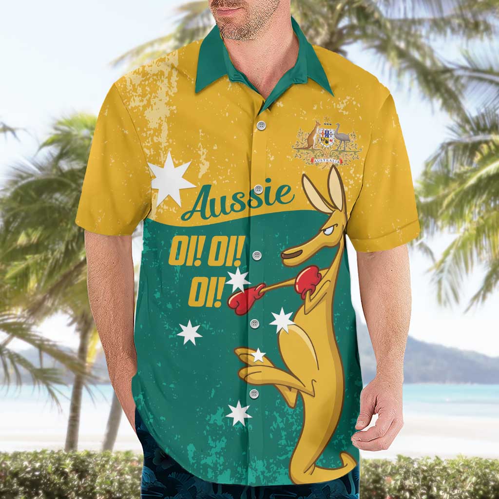 Personalised Boxing Kangaroo Hawaiian Shirt Aussie Oi Oi Oi Sporty National Color - Aussie Hoodie