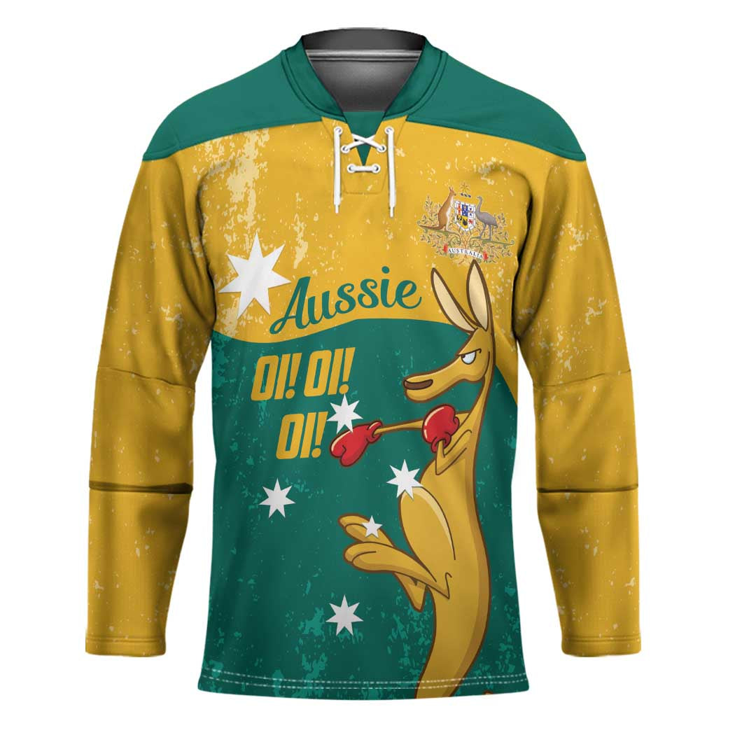 Personalised Boxing Kangaroo Hockey Jersey Aussie Oi Oi Oi Sporty National Color - Aussie Hoodie