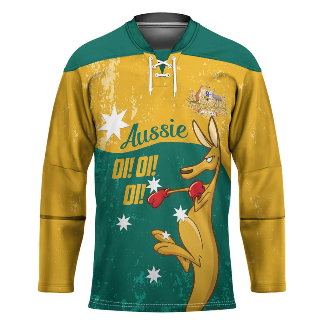 Personalised Boxing Kangaroo Hockey Jersey Aussie Oi Oi Oi Sporty National Color - Aussie Hoodie