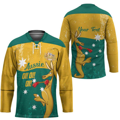 Personalised Boxing Kangaroo Hockey Jersey Aussie Oi Oi Oi Sporty National Color - Aussie Hoodie