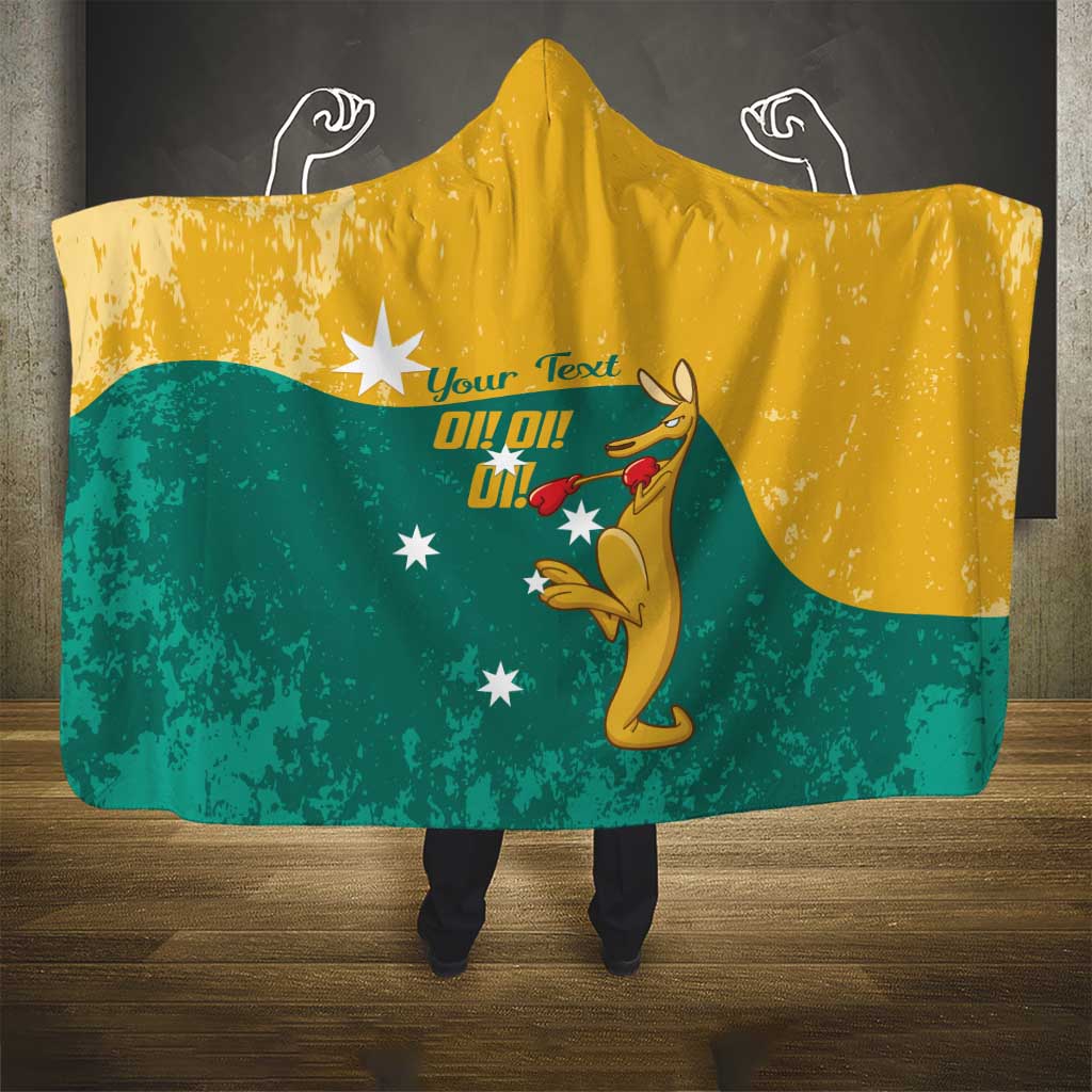 Personalised Boxing Kangaroo Hooded Blanket Aussie Oi Oi Oi Sporty National Color - Aussie Hoodie