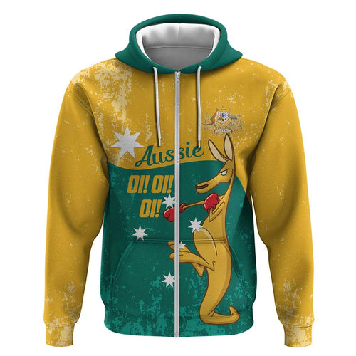 Personalised Boxing Kangaroo Hoodie Aussie Oi Oi Oi Sporty National Color - Aussie Hoodie