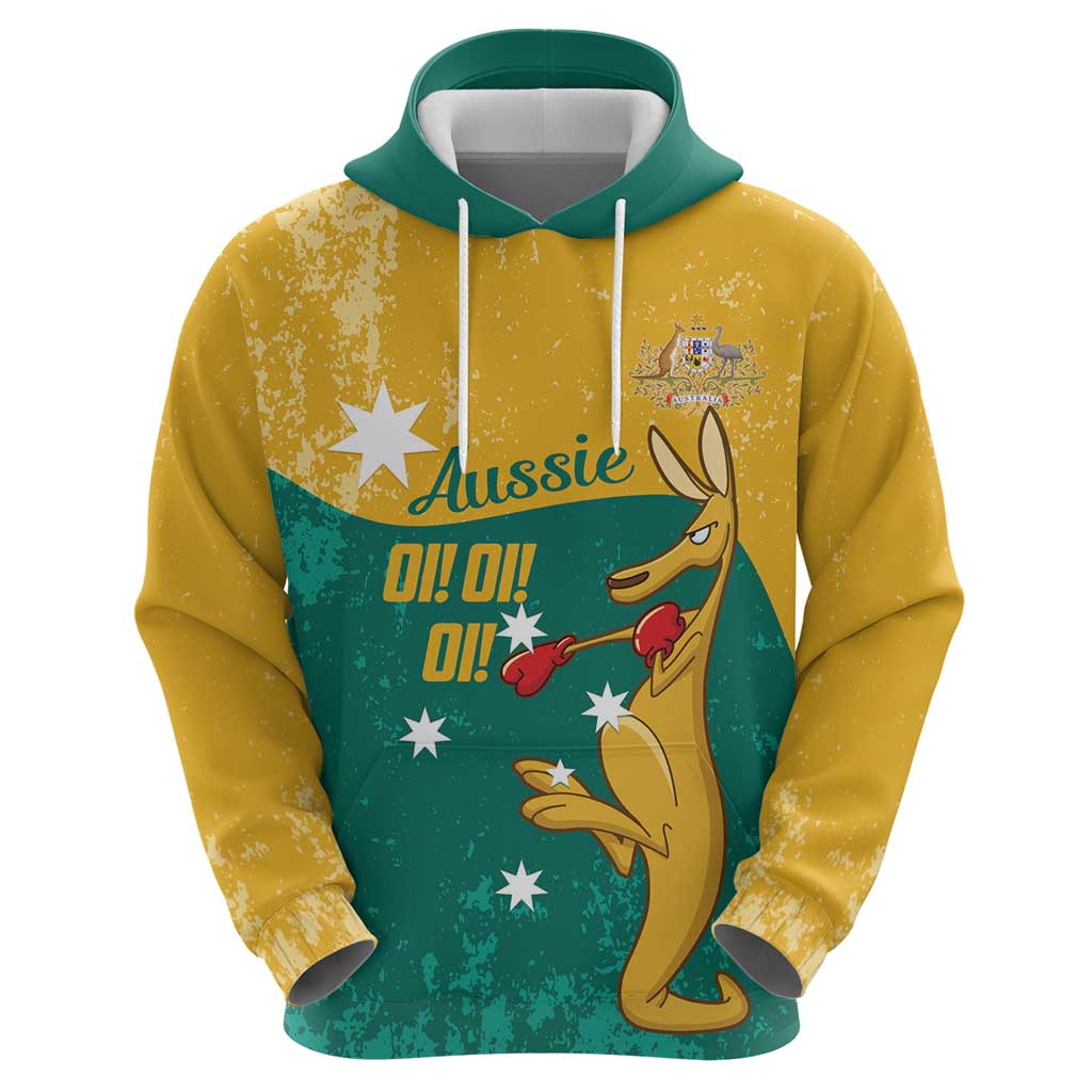 Personalised Boxing Kangaroo Hoodie Aussie Oi Oi Oi Sporty National Color - Aussie Hoodie