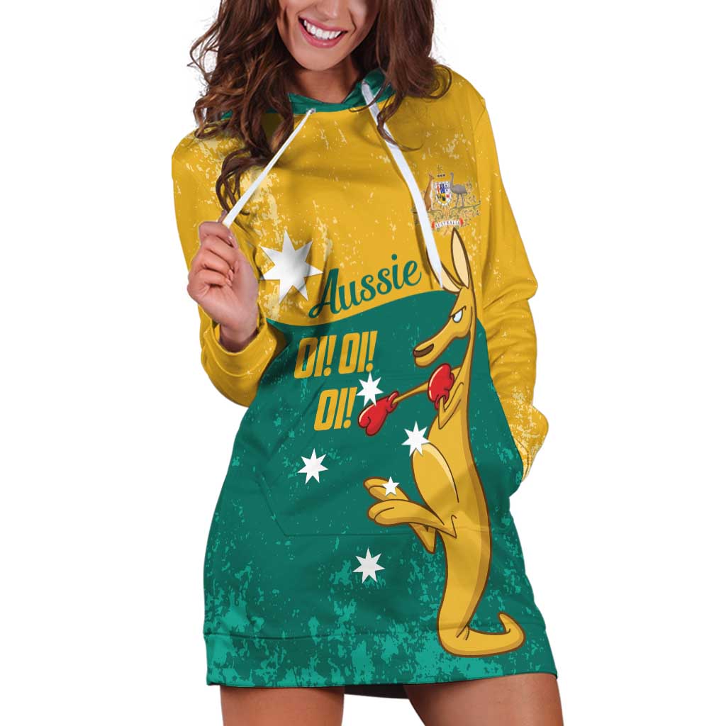 Personalised Boxing Kangaroo Hoodie Dress Aussie Oi Oi Oi Sporty National Color - Aussie Hoodie