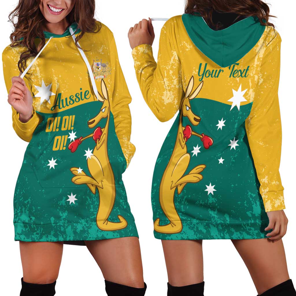 Personalised Boxing Kangaroo Hoodie Dress Aussie Oi Oi Oi Sporty National Color - Aussie Hoodie