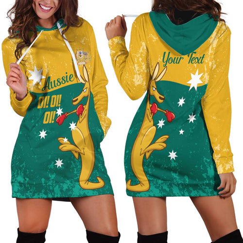 Personalised Boxing Kangaroo Hoodie Dress Aussie Oi Oi Oi Sporty National Color - Aussie Hoodie