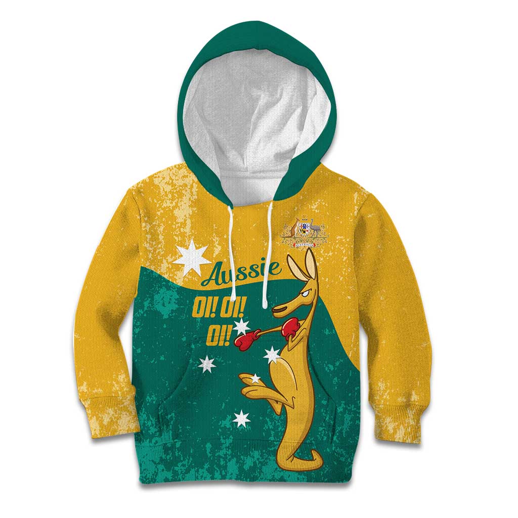 Personalised Boxing Kangaroo Kid Hoodie Aussie Oi Oi Oi Sporty National Color - Aussie Hoodie