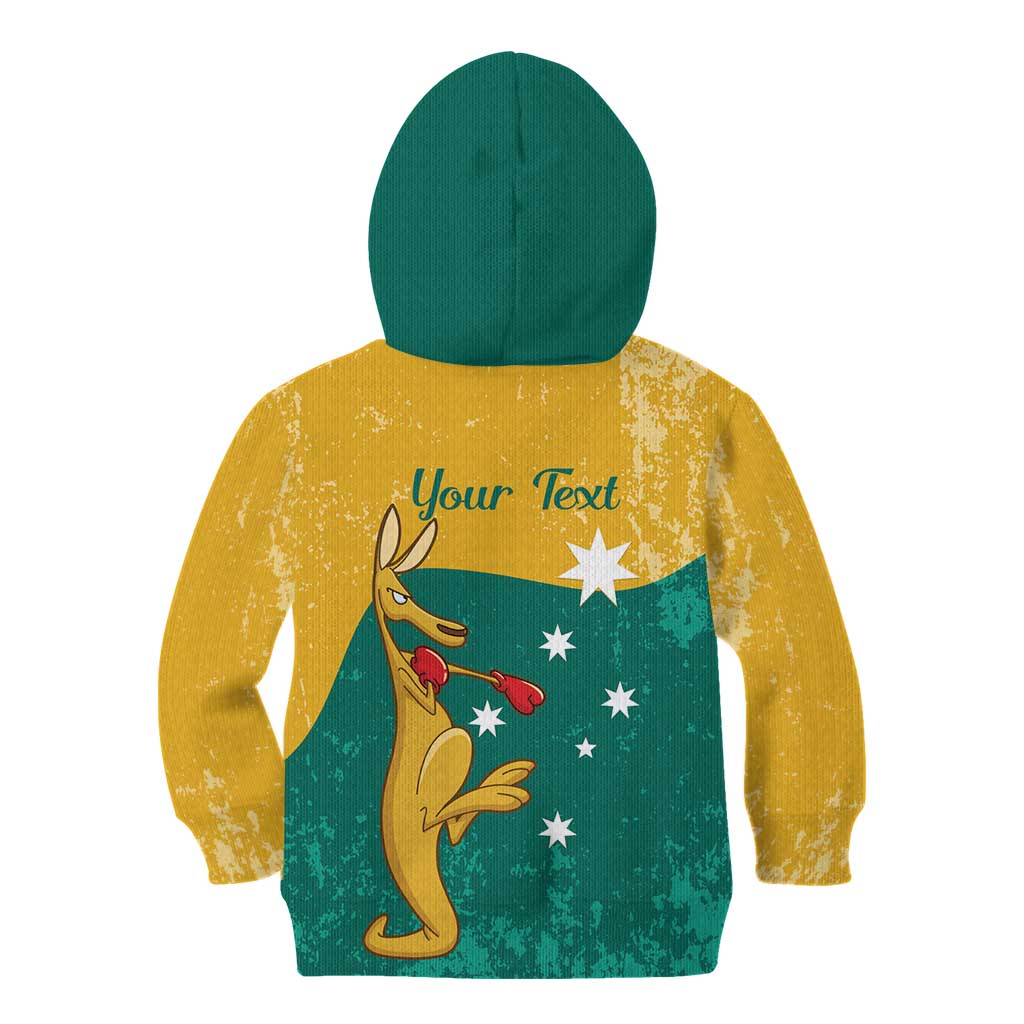 Personalised Boxing Kangaroo Kid Hoodie Aussie Oi Oi Oi Sporty National Color - Aussie Hoodie