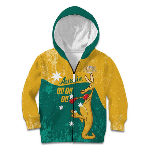 Personalised Boxing Kangaroo Kid Hoodie Aussie Oi Oi Oi Sporty National Color - Aussie Hoodie
