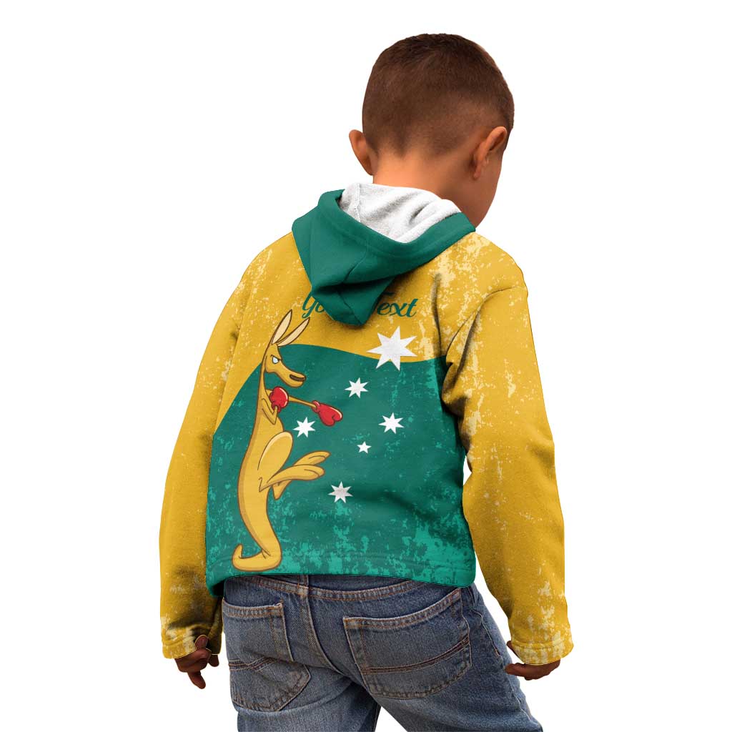 Personalised Boxing Kangaroo Kid Hoodie Aussie Oi Oi Oi Sporty National Color - Aussie Hoodie