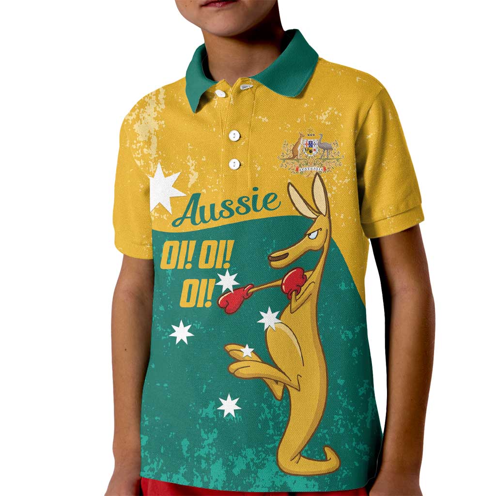Personalised Boxing Kangaroo Kid Polo Shirt Aussie Oi Oi Oi Sporty National Color - Aussie Hoodie