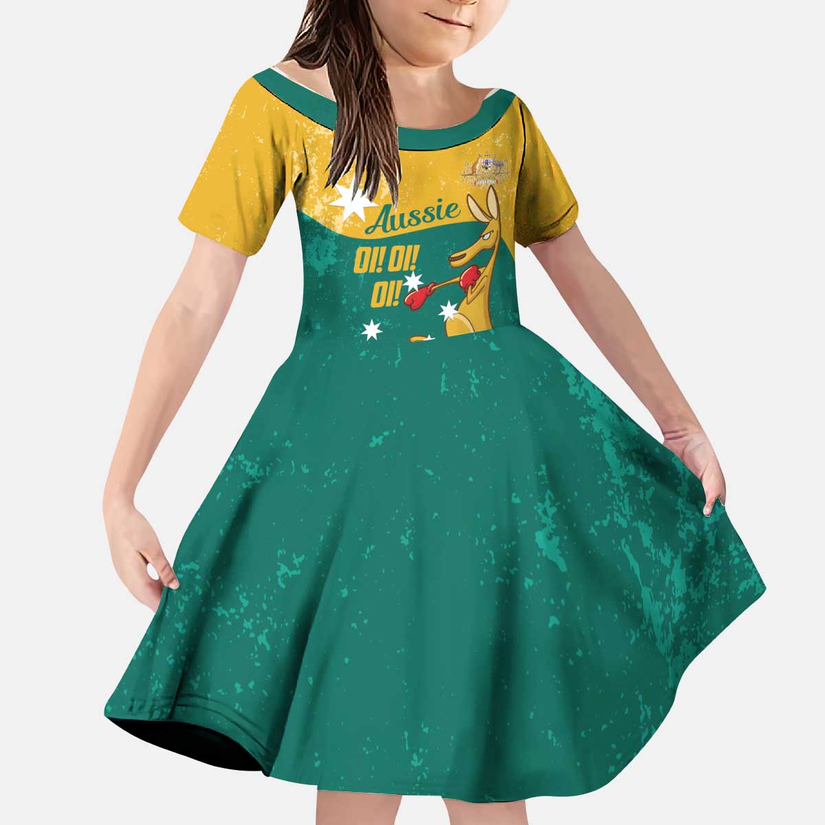 Personalised Boxing Kangaroo Kid Short Sleeve Dress Aussie Oi Oi Oi Sporty National Color - Aussie Hoodie