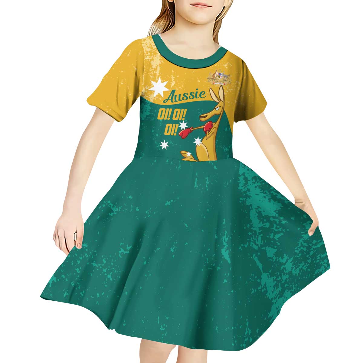 Personalised Boxing Kangaroo Kid Short Sleeve Dress Aussie Oi Oi Oi Sporty National Color - Aussie Hoodie