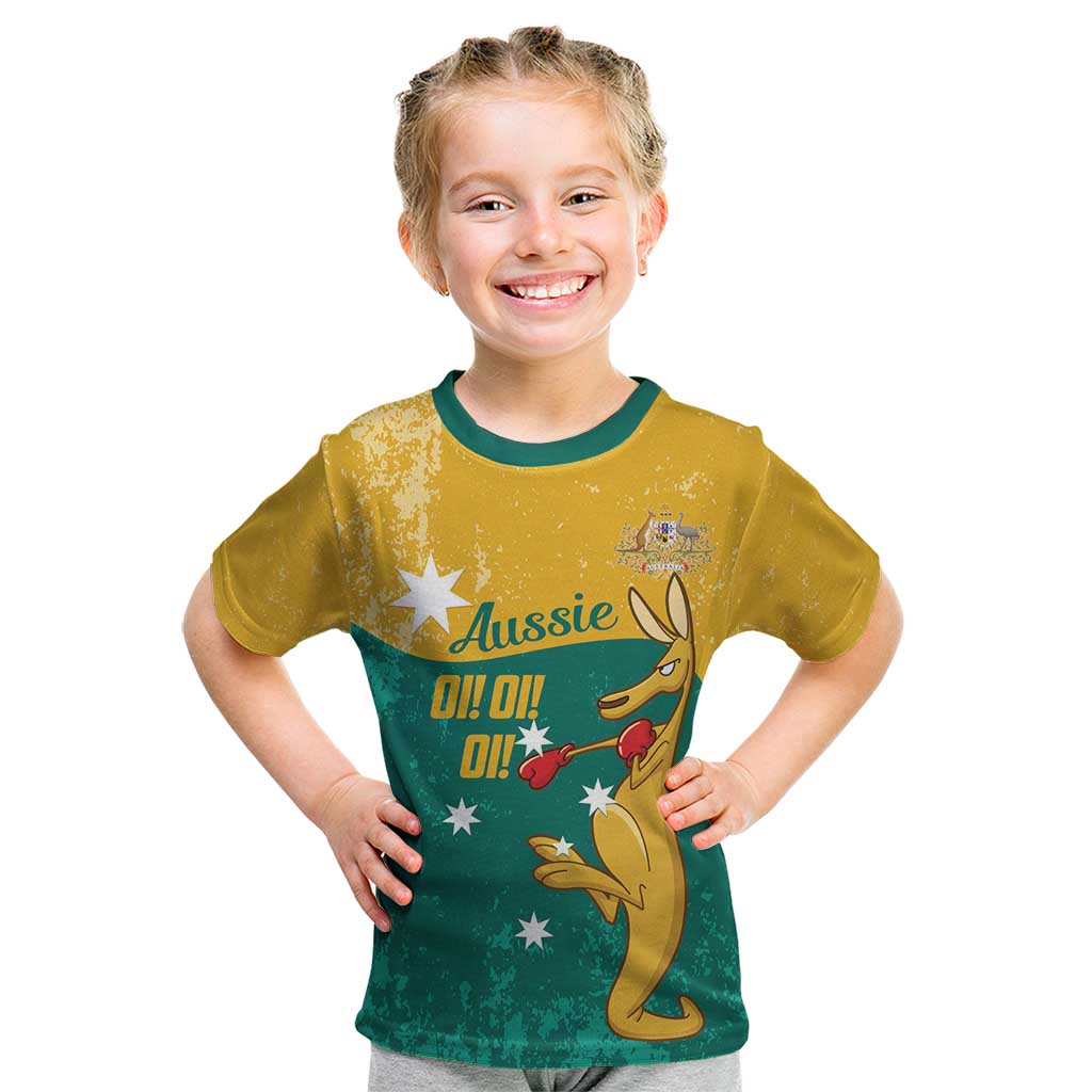 Personalised Boxing Kangaroo Kid T Shirt Aussie Oi Oi Oi Sporty National Color - Aussie Hoodie