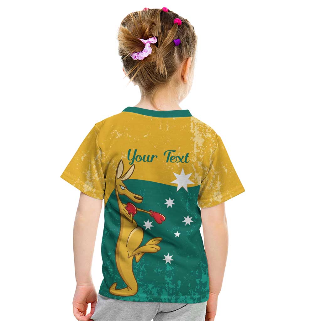 Personalised Boxing Kangaroo Kid T Shirt Aussie Oi Oi Oi Sporty National Color - Aussie Hoodie