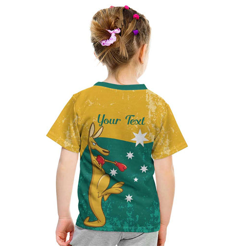 Personalised Boxing Kangaroo Kid T Shirt Aussie Oi Oi Oi Sporty National Color - Aussie Hoodie