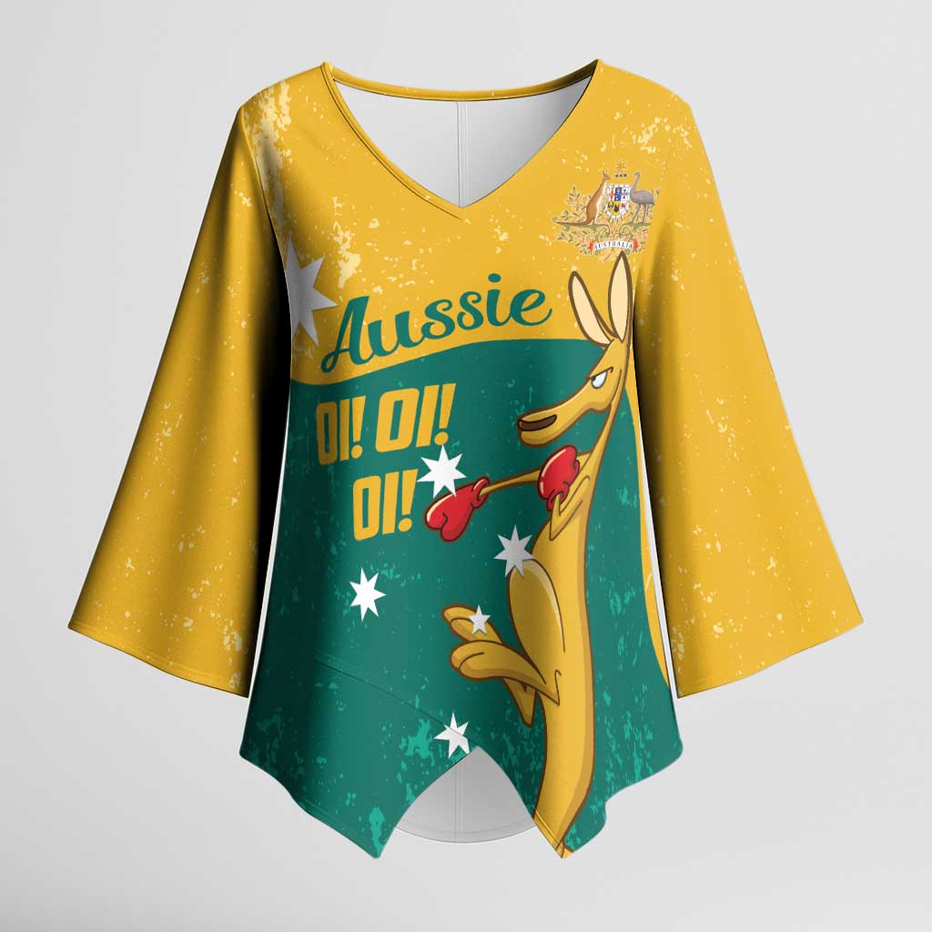 Personalised Boxing Kangaroo Kimono Sleeve Blouse Aussie Oi Oi Oi Sporty National Color - Aussie Hoodie