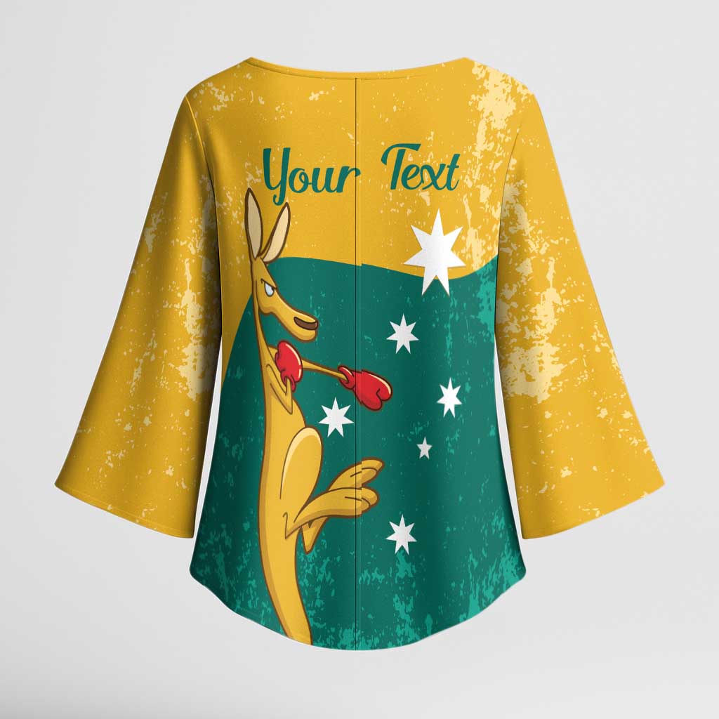 Personalised Boxing Kangaroo Kimono Sleeve Blouse Aussie Oi Oi Oi Sporty National Color - Aussie Hoodie