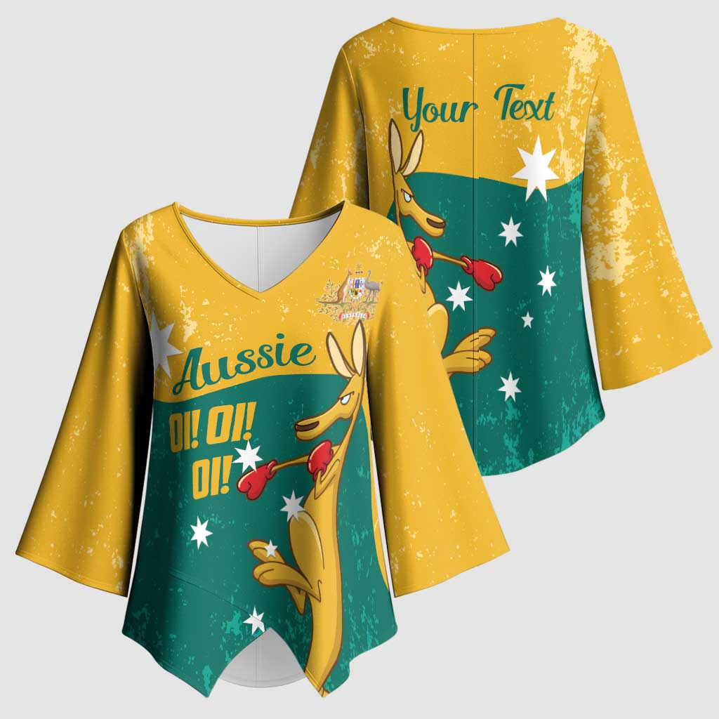 Personalised Boxing Kangaroo Kimono Sleeve Blouse Aussie Oi Oi Oi Sporty National Color - Aussie Hoodie