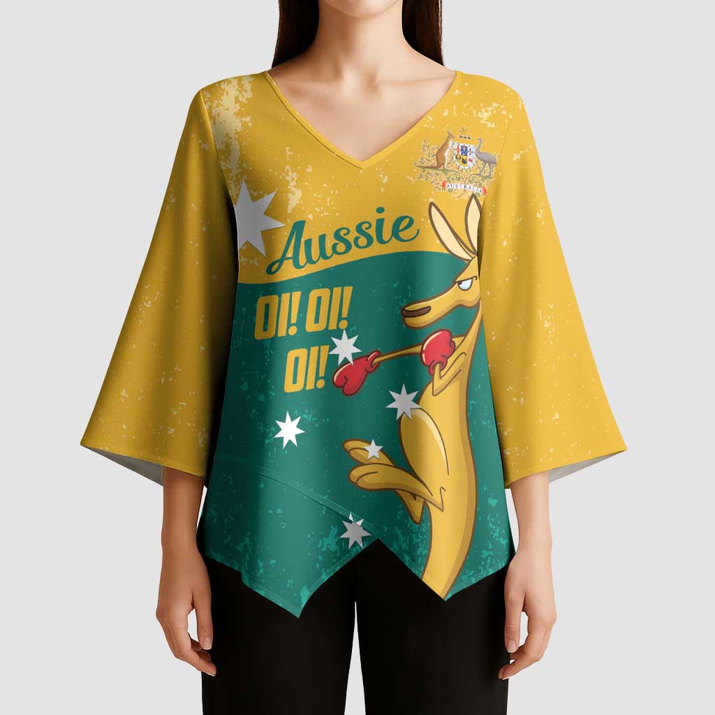 Personalised Boxing Kangaroo Kimono Sleeve Blouse Aussie Oi Oi Oi Sporty National Color - Aussie Hoodie