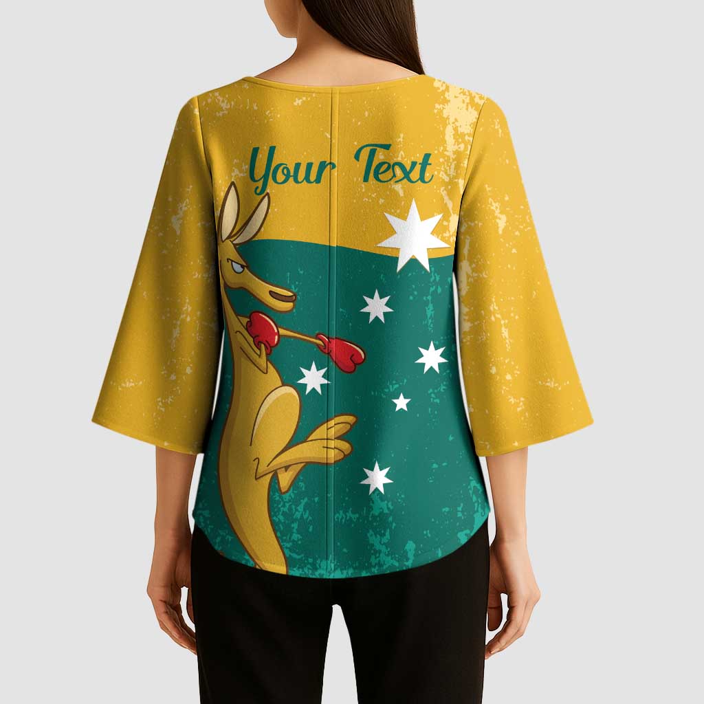 Personalised Boxing Kangaroo Kimono Sleeve Blouse Aussie Oi Oi Oi Sporty National Color - Aussie Hoodie