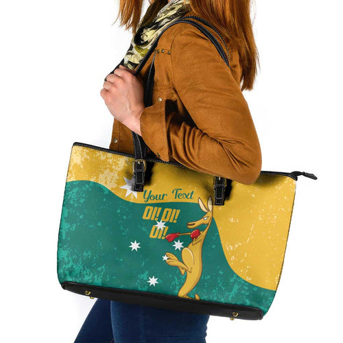Personalised Boxing Kangaroo Leather Tote Bag Aussie Oi Oi Oi Sporty National Color - Aussie Hoodie