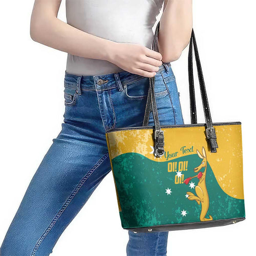 Personalised Boxing Kangaroo Leather Tote Bag Aussie Oi Oi Oi Sporty National Color - Aussie Hoodie